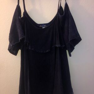 Blue Rain Off the Shoulder Navy Blue Blouse